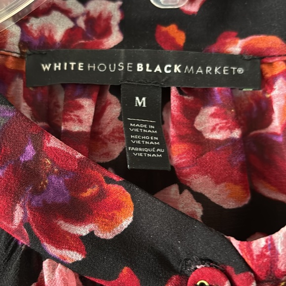 WHBM Blouse Top Sheer Black Red Floral Long Sleeve Work Office  sz M - Picture 3 of 12